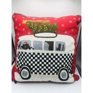 MacKenzie-Childs HOME FOR THE HOLIDAYS Dog VW Van Christmas Tree PILLOW 17 x 17